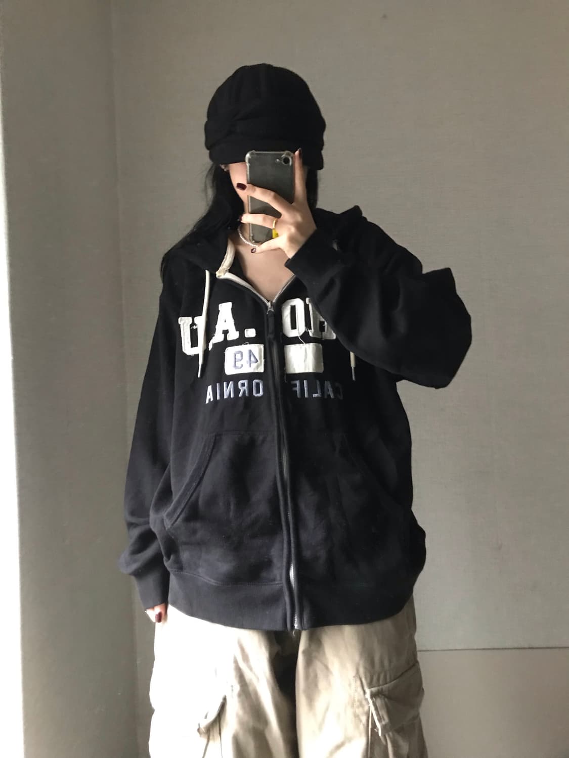 후아유 블랙 오버핏 후드집업 상품이미지2