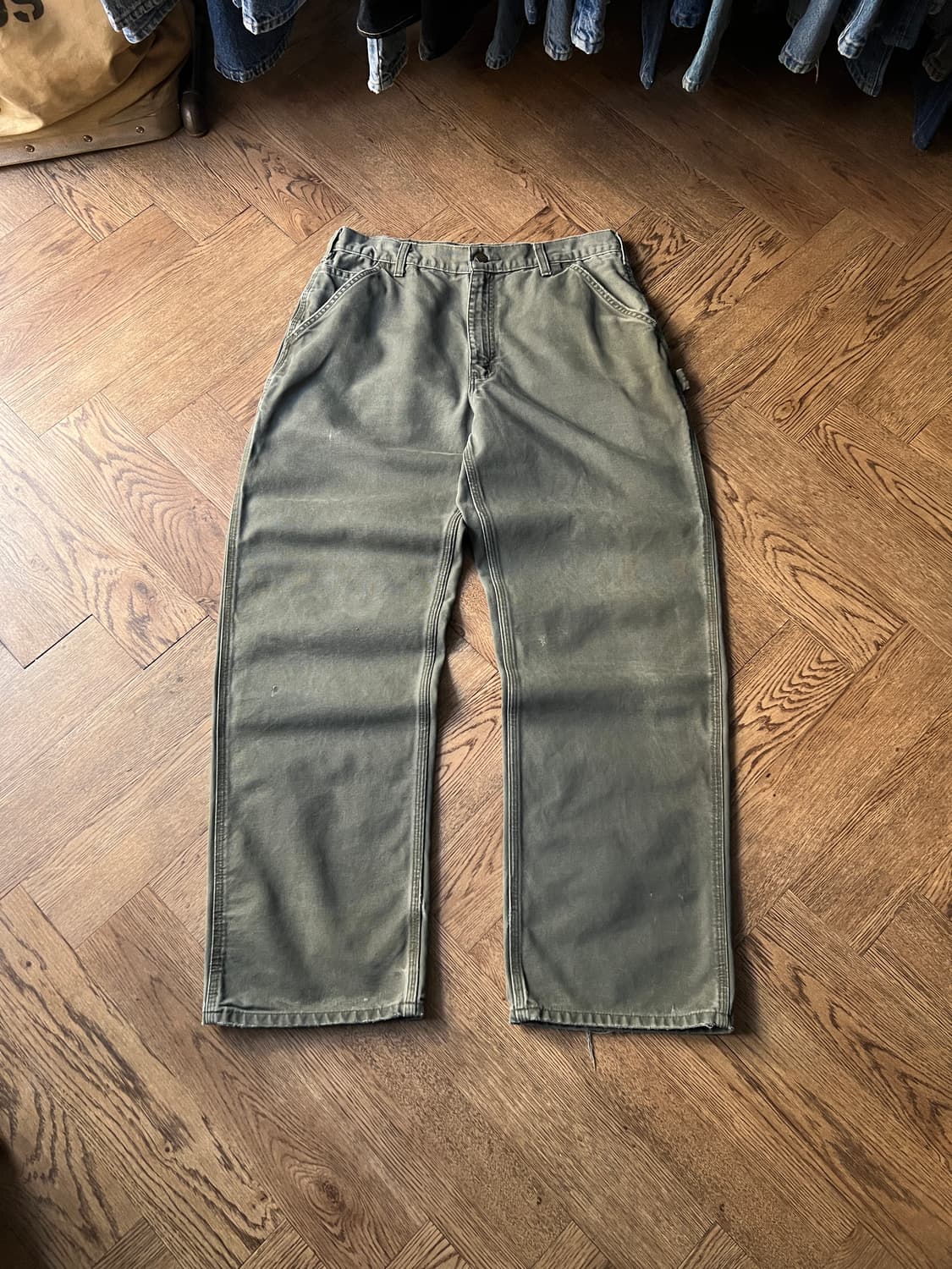 [34]칼하트 USA 빈티지 워싱 모스그린 싱글니 카펜터 워크 팬츠 상품이미지2