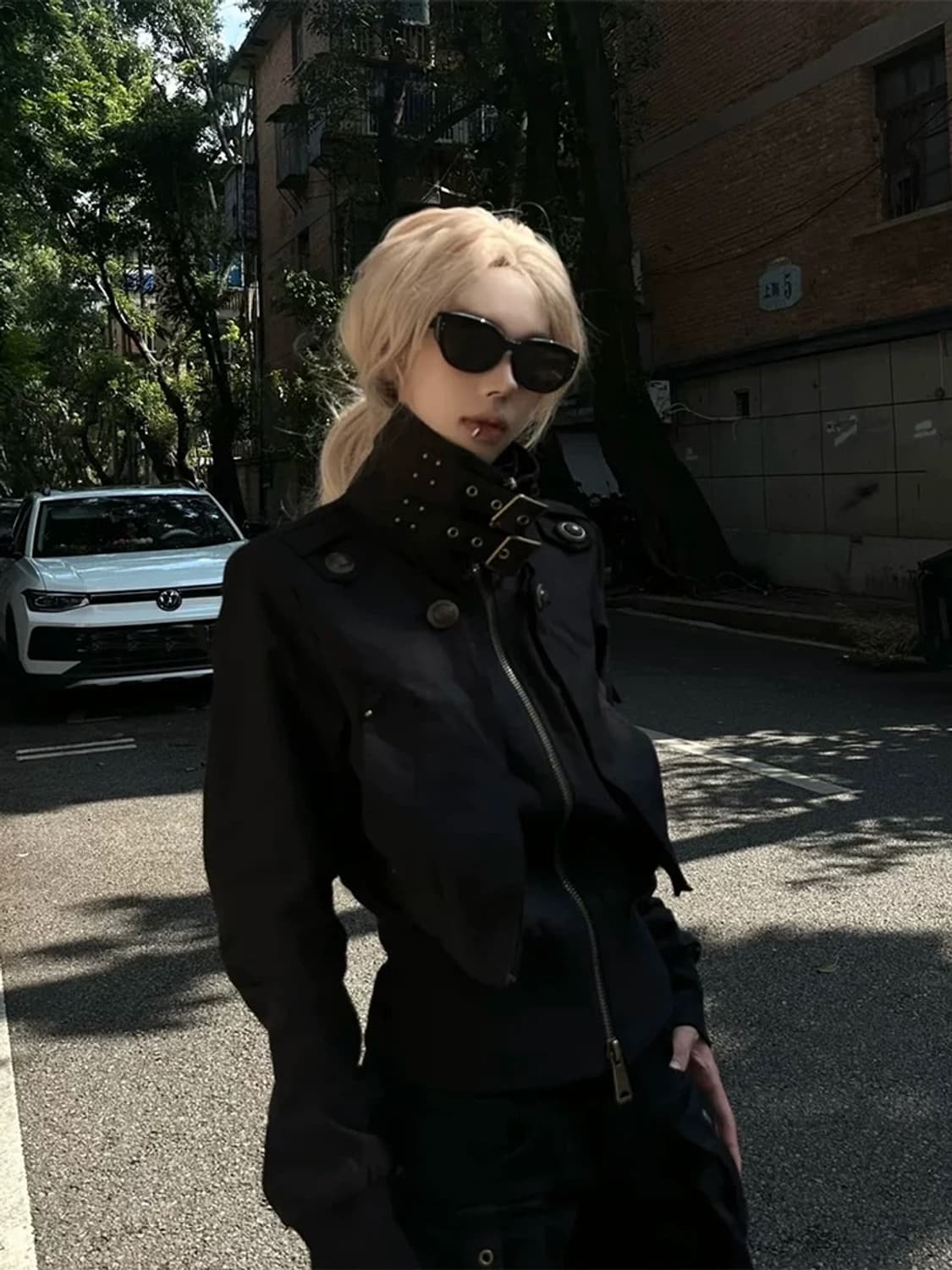 하이넥 버클 크롭 바이커 자켓 상품이미지2