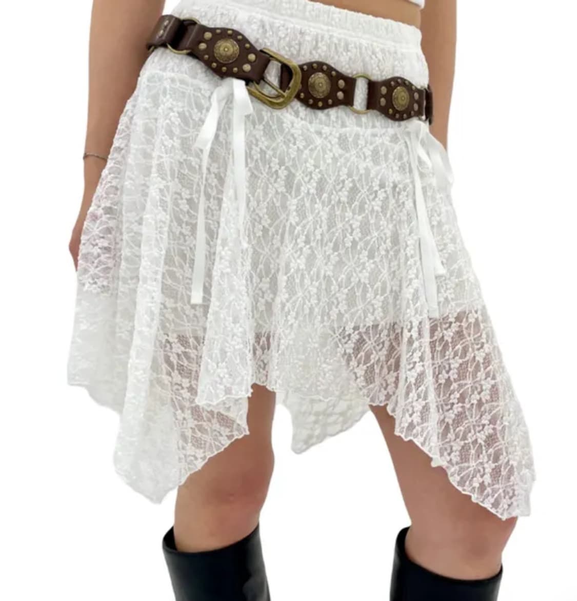 빈티지 리본 언발 레이스 스커트 상품이미지1