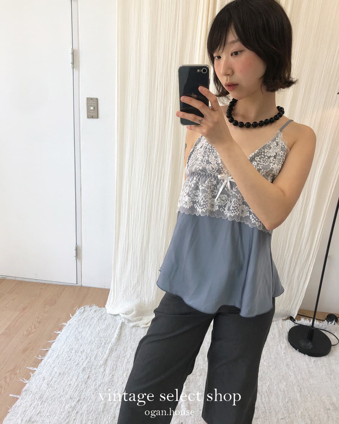 vintage blue mist lace slip cami top 상품이미지2