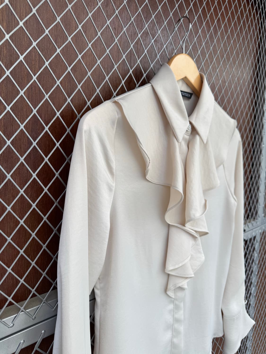 ZARA 자라 웨스턴 프릴 러플 쉬폰 실크 크림 블라우스 셔츠 s 상품이미지7