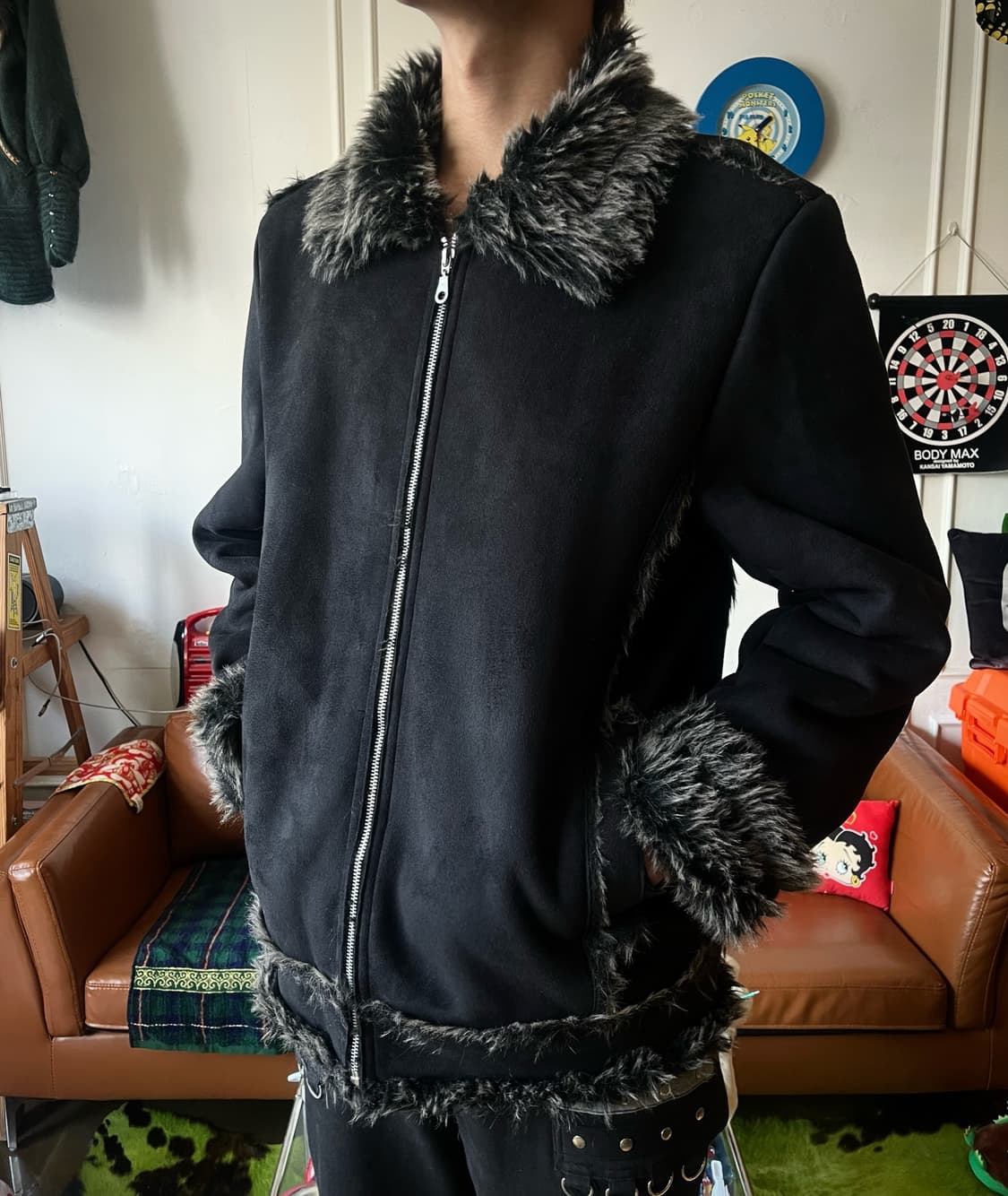 90-00s Moderm V-Kei Fur Trim Leather JK 상품이미지3