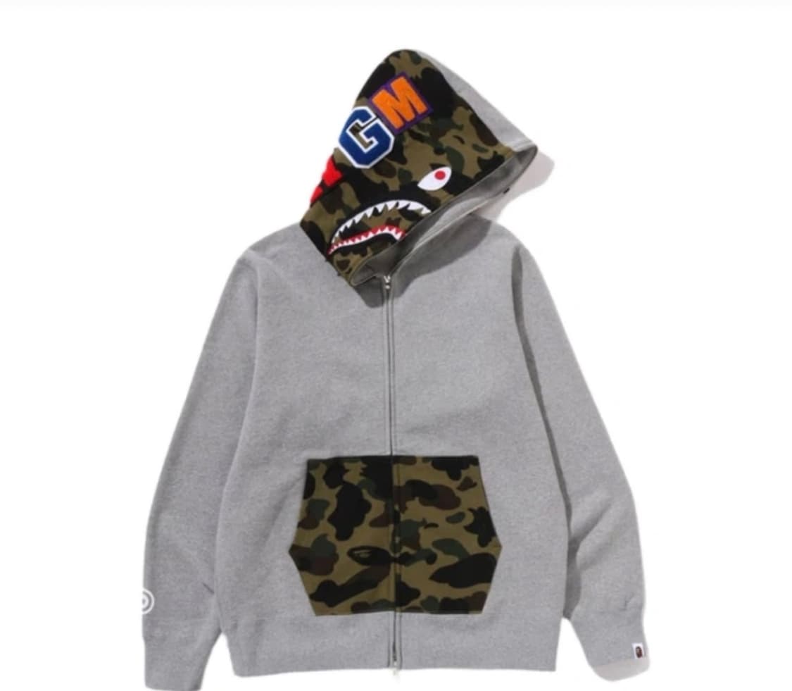 베이프 샤크 풀 집 후드 그레이 상품이미지1
