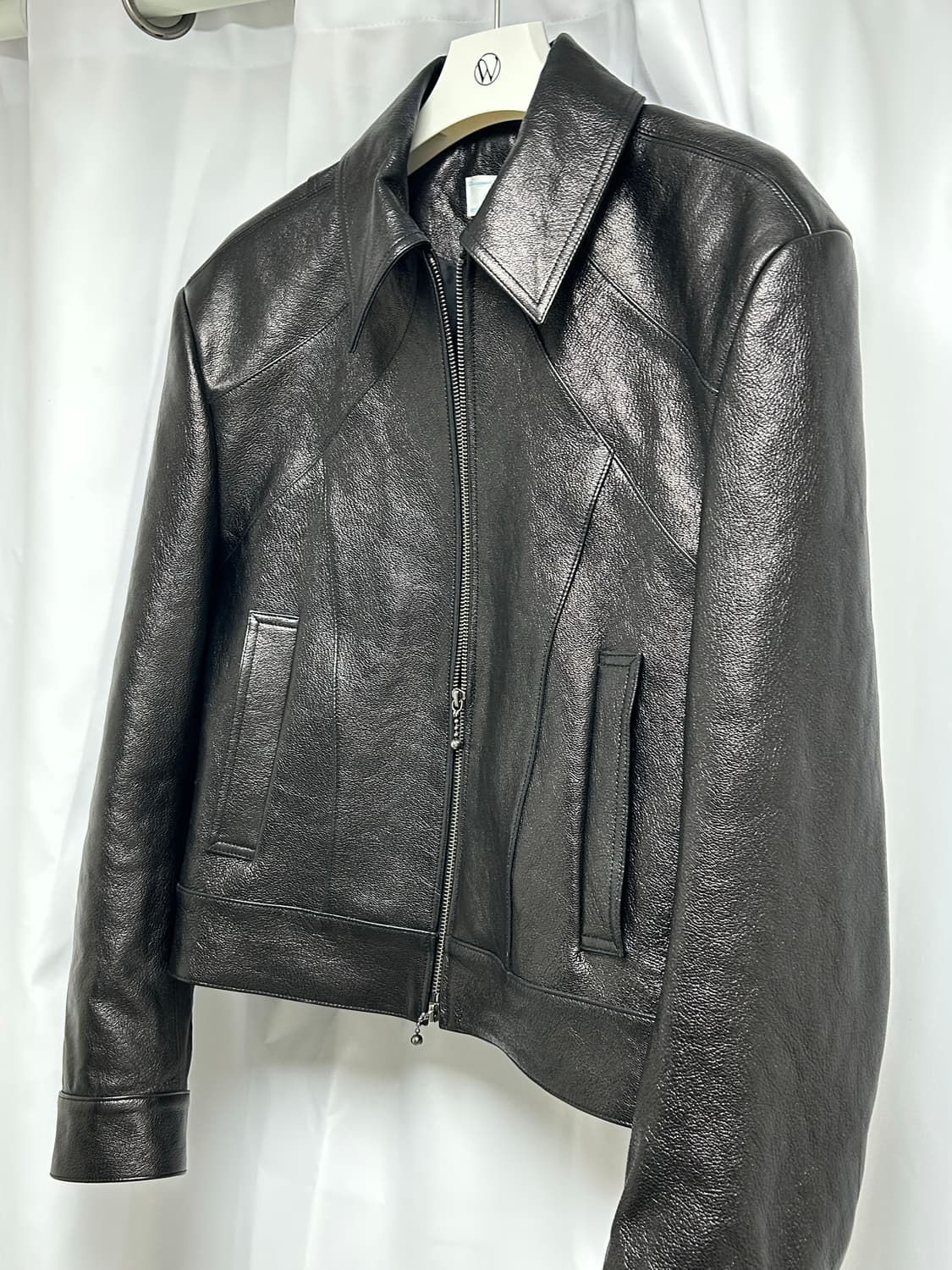 웨이비니스 25fw 프레임 크롭 레더 자켓 블랙 (S1) 상품이미지4