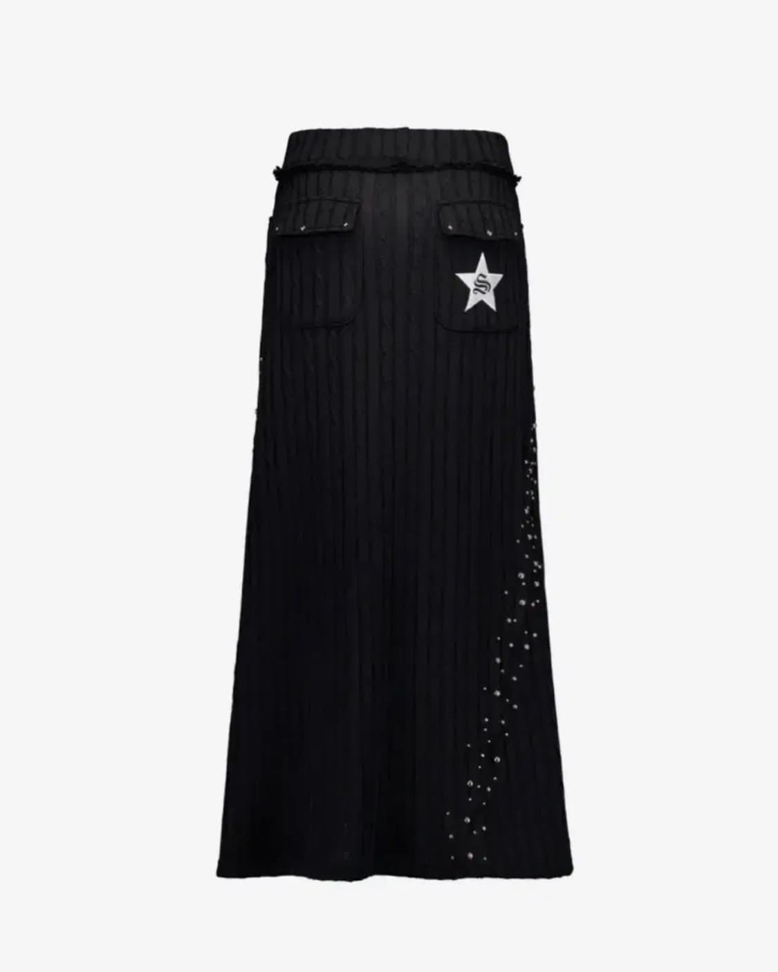 셋업이엑스이 KNIT STUDDED LONG SKIRT / BLACK 상품이미지1