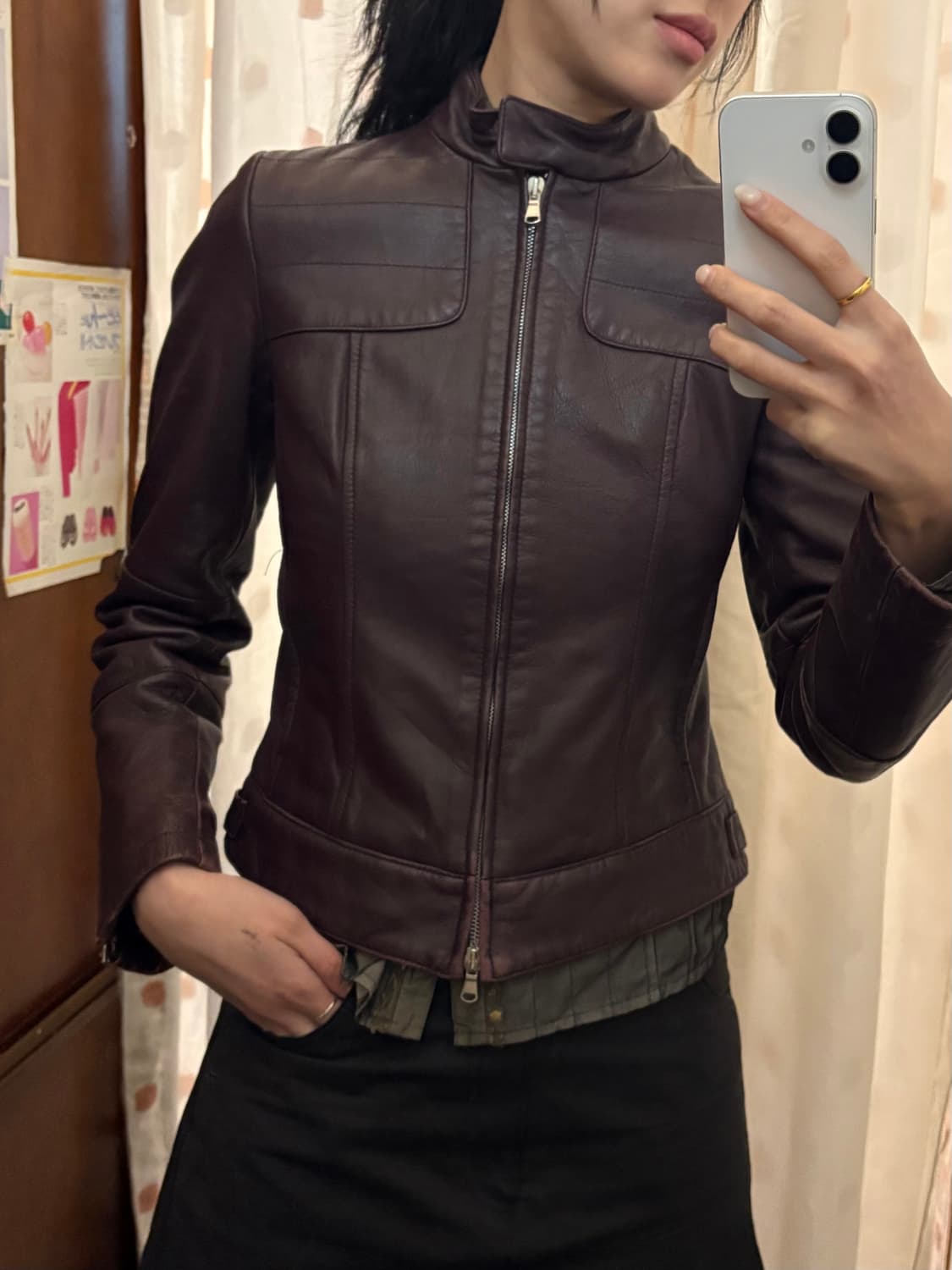Japanese vintage burgundy leather jacket 상품이미지1