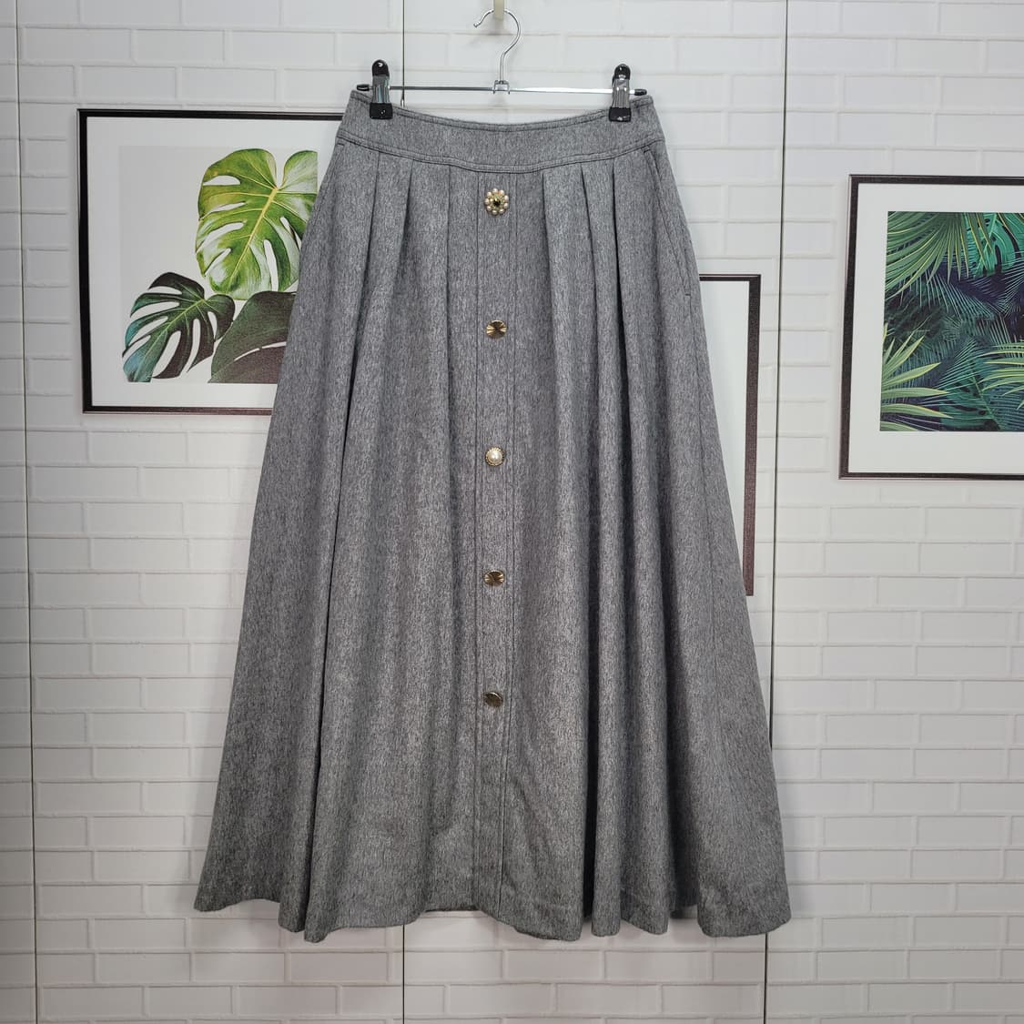 레니본 울 모직 A라인 플리츠 롱 스커트 55사이즈 새상품급 상품이미지1