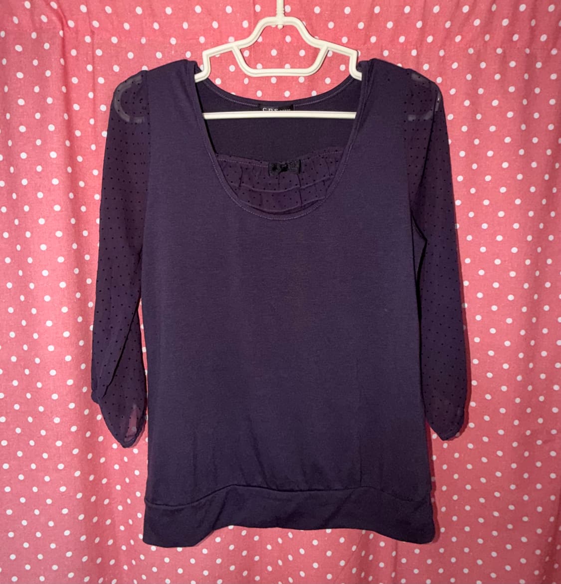 [C.D.S BASIC] 도트 쉬폰 소매 리본 블라우스 상품이미지1