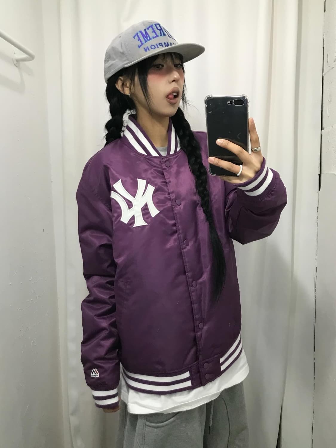 Majestic New York Yankees Satin Varsity  상품이미지5