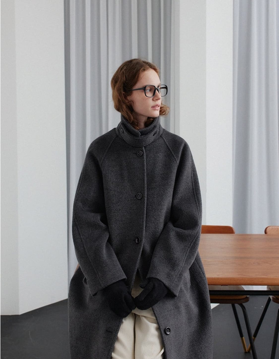 HANE 하네 울 발마칸 코트 차콜 S 상품이미지1