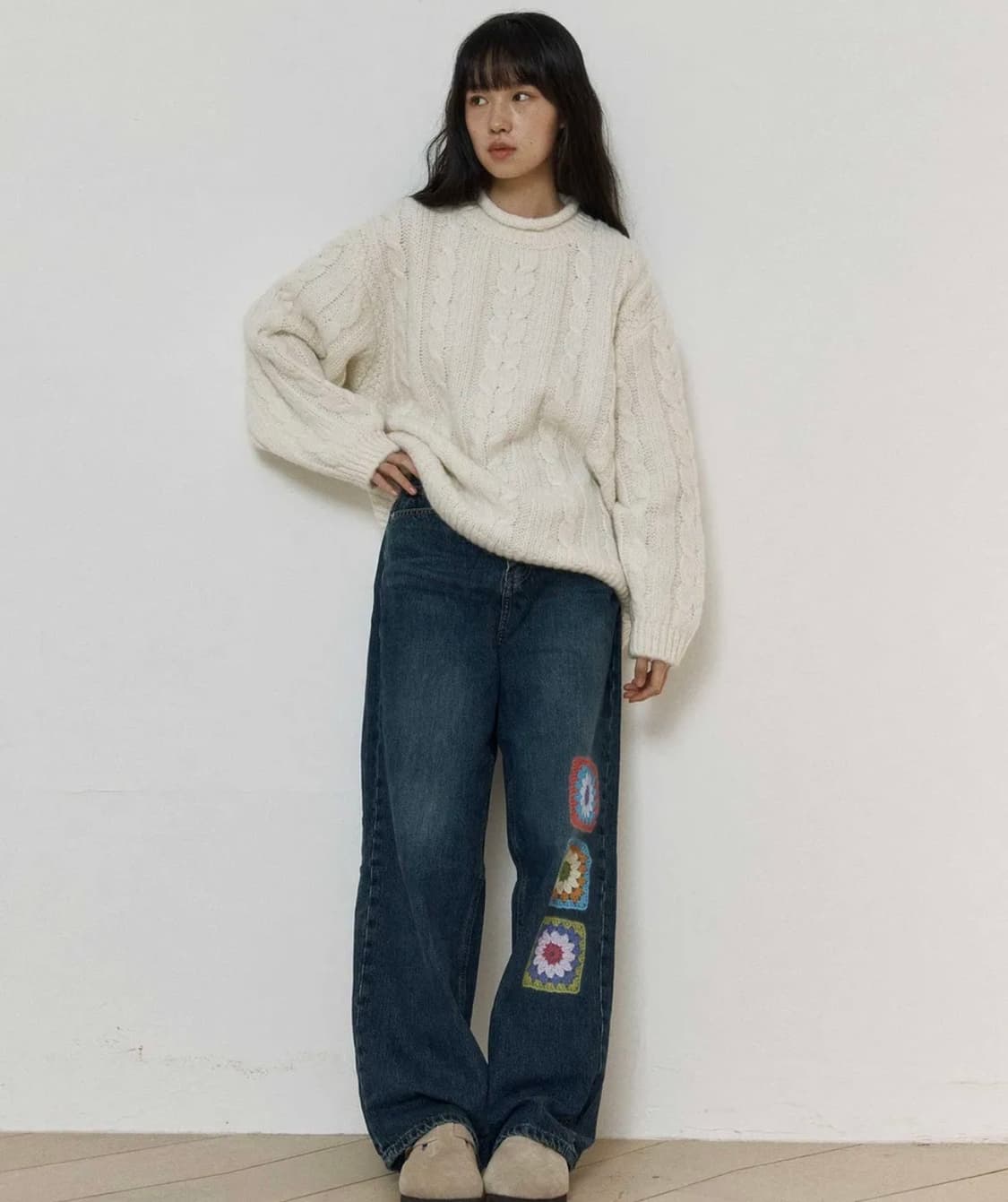 로씨로씨x그래피커스 Crochet jeans [MIDDLE BLUE] 상품이미지1