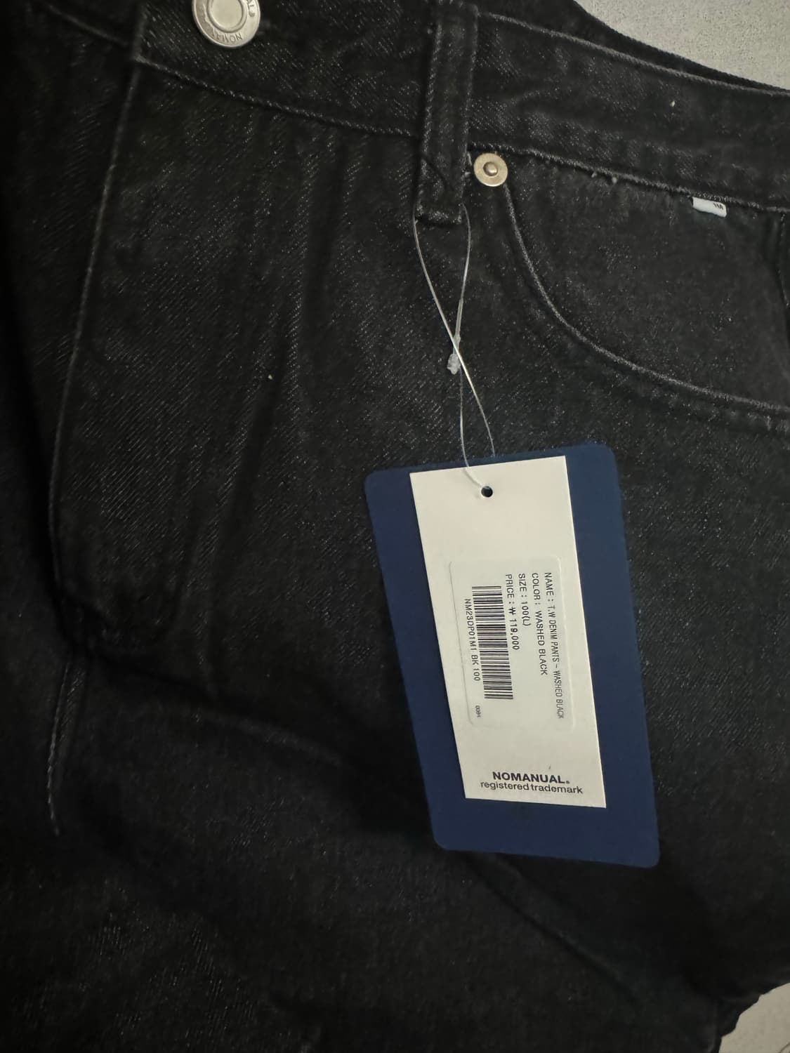 노매뉴얼 T.W 데님 팬츠 워시드 블랙 L (새상품) 상품이미지3