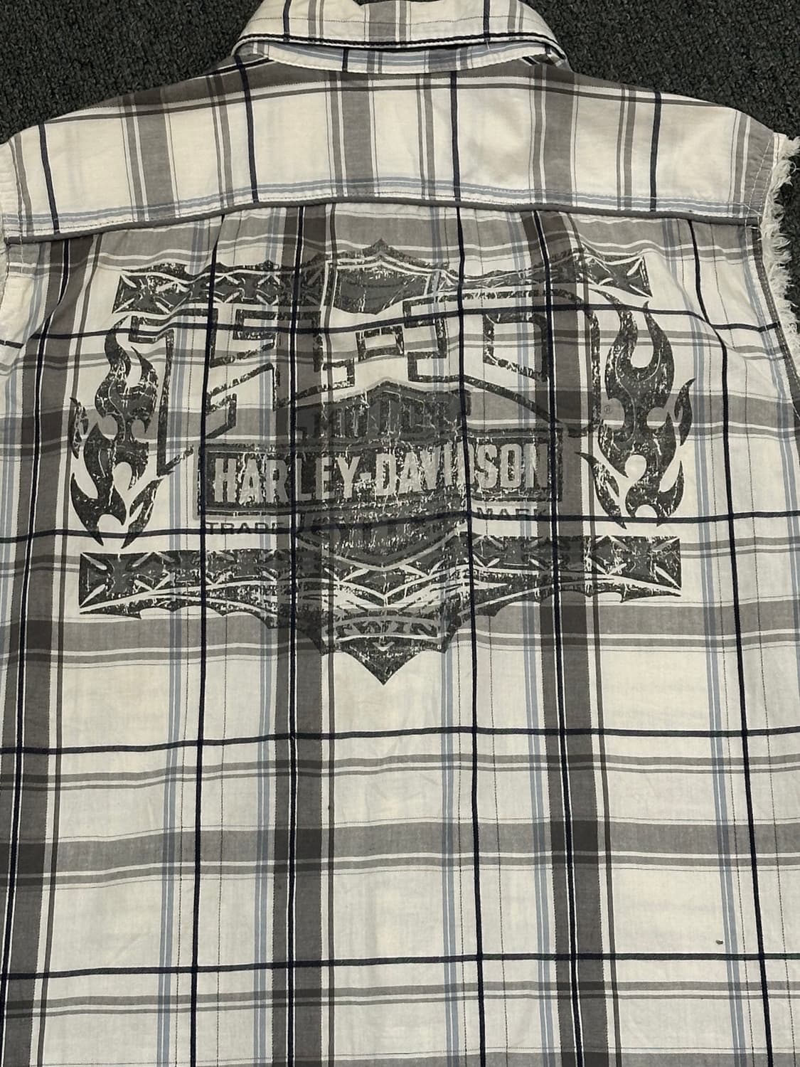 M)할리데이비슨 빈티지 프린팅 체크패턴 커스텀 조끼 베스트 상품이미지6