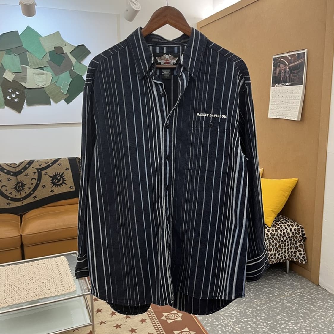 할리 데이비슨 에스닉 펑크 페이즐리 스트라이프 셔츠 L C10213 상품이미지3
