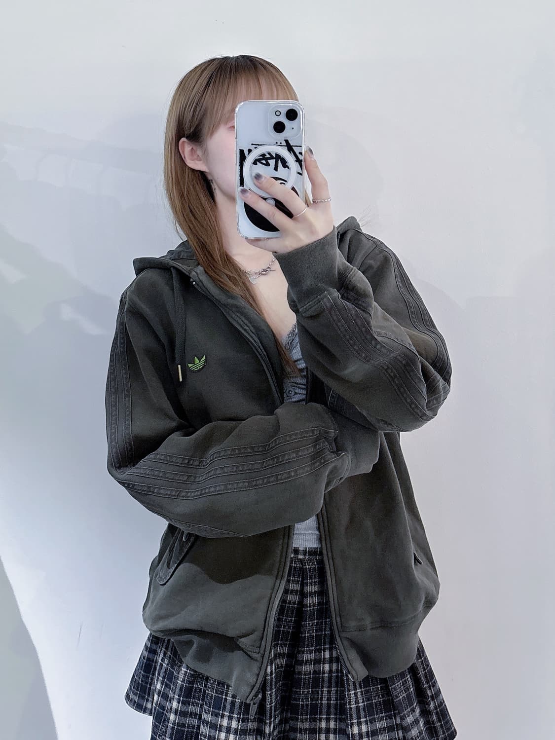 아디다스 카키 패치 삼선 후드집업 상품이미지1