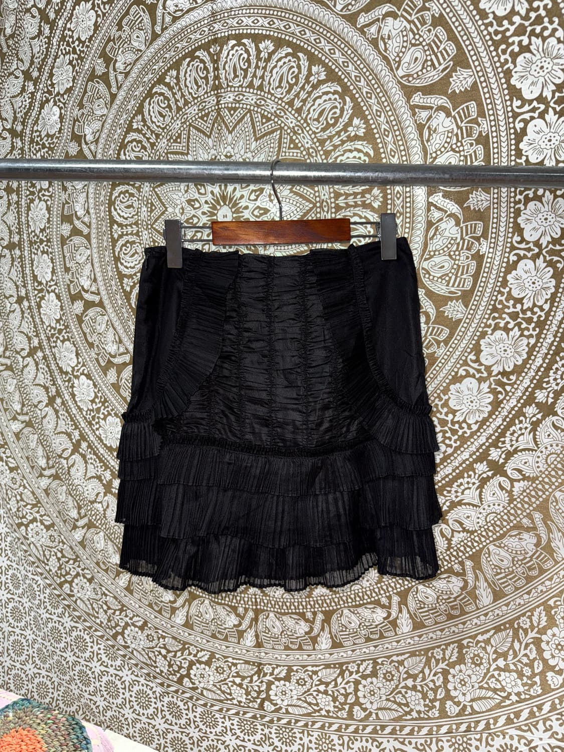 여성 발레코어 블랙 플리츠 셔링 미니스커트  상품이미지3