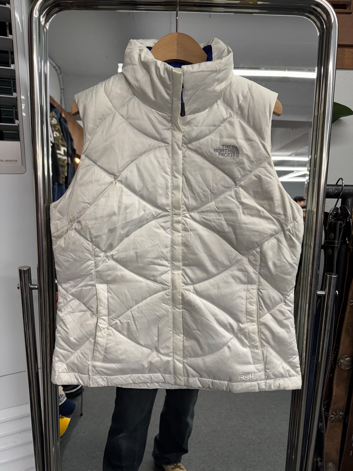 노스페이스 여성 흰/파 패딩조끼(오염) 상품이미지1