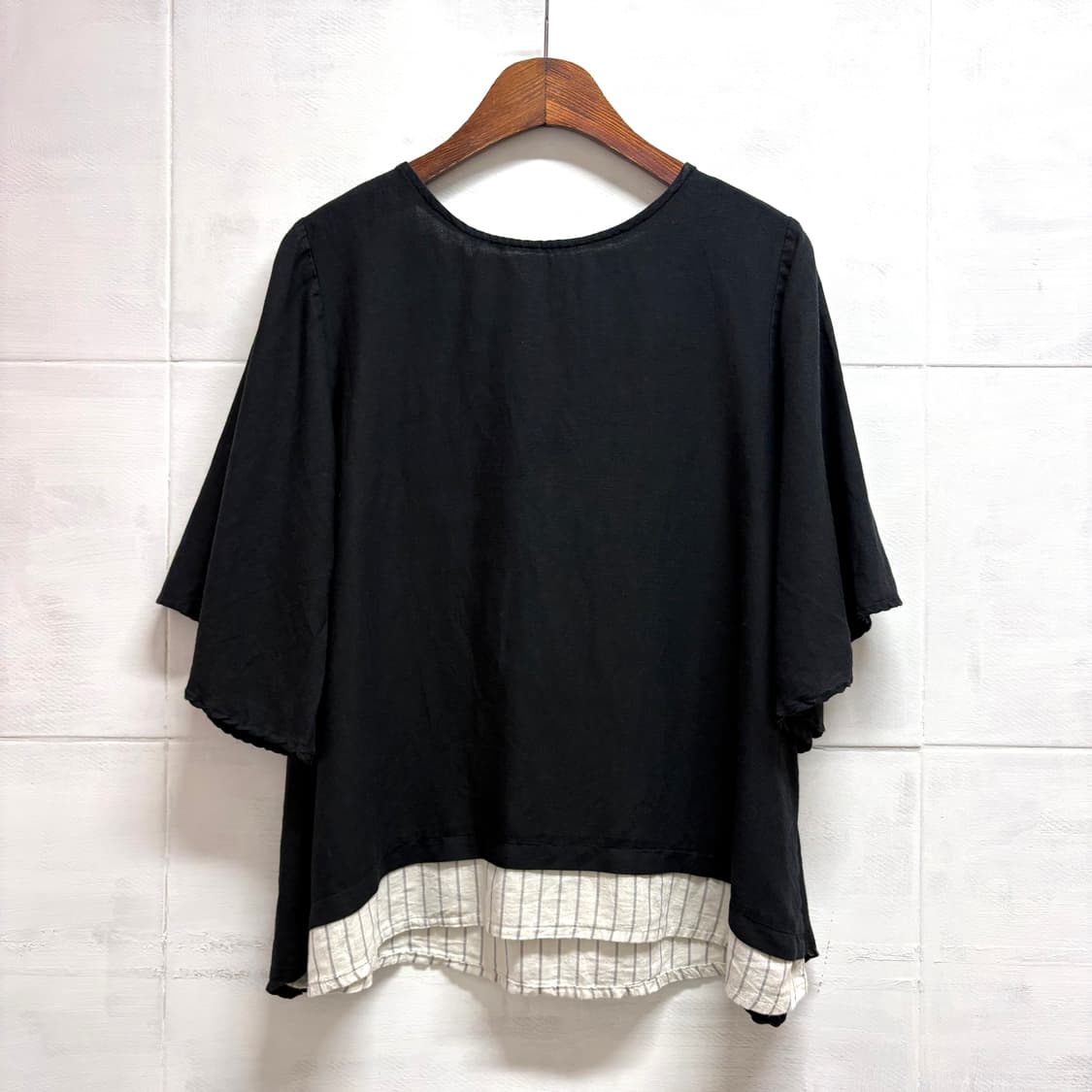 CLOUDNINE 블랙 린넨 혼방 리본 레이어드 블라우스 JPN 상품이미지1