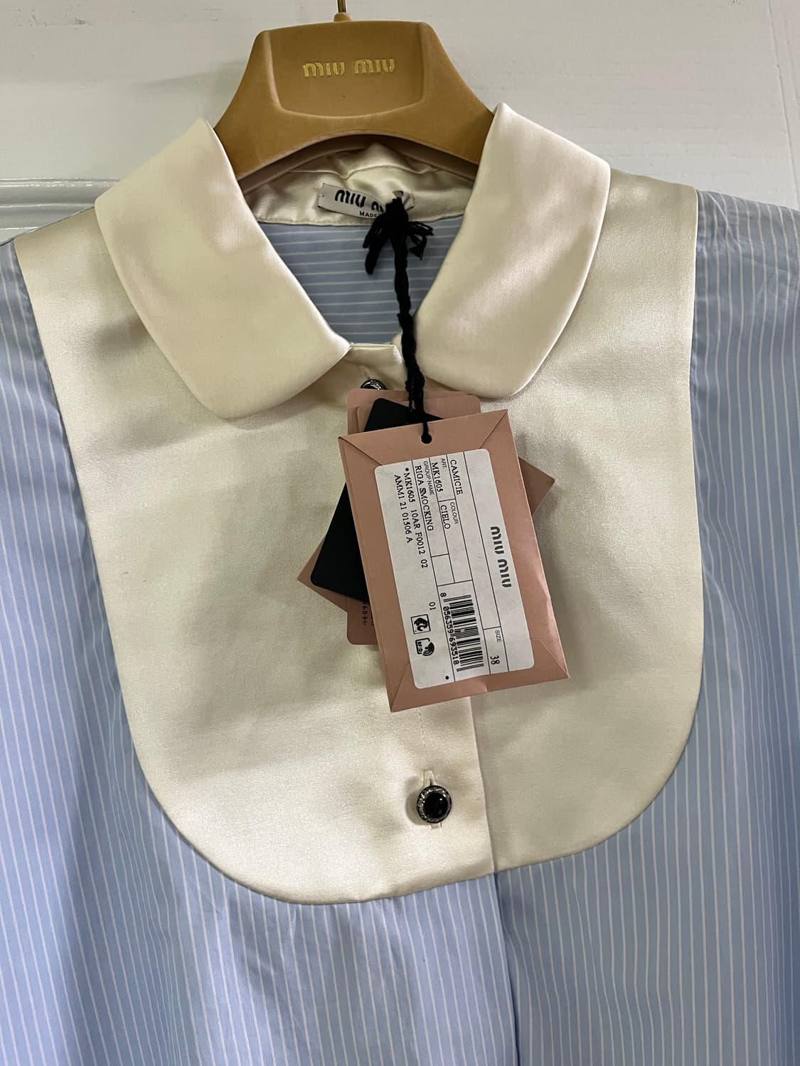 미우미우 스트라이프 배색 크롭 셔츠 38 상품이미지5