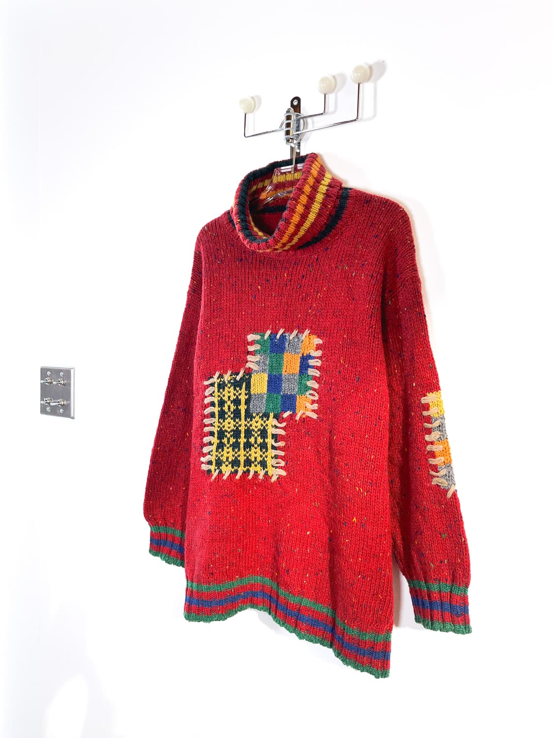 90's 베네통 헤비울 패치워크 스웨터 상품이미지6