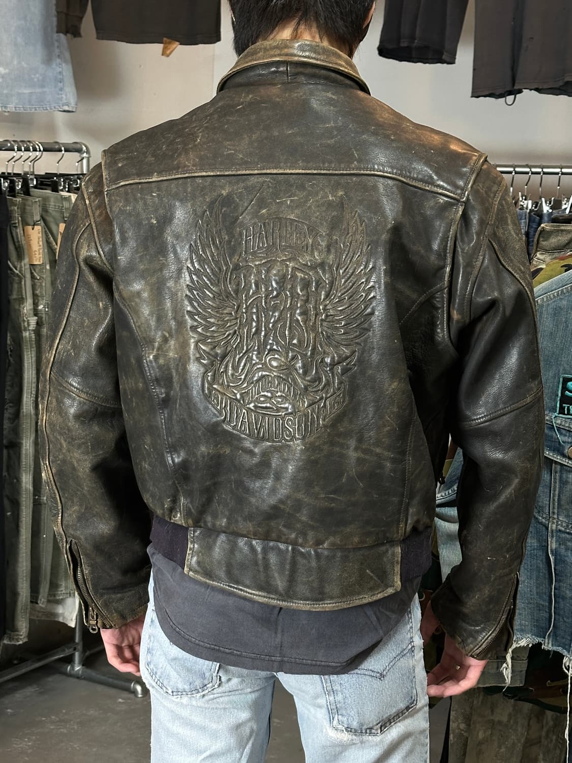 00's 할리데이비슨 디스 레더 자켓 풀그레인 레더 자켓 상품이미지3