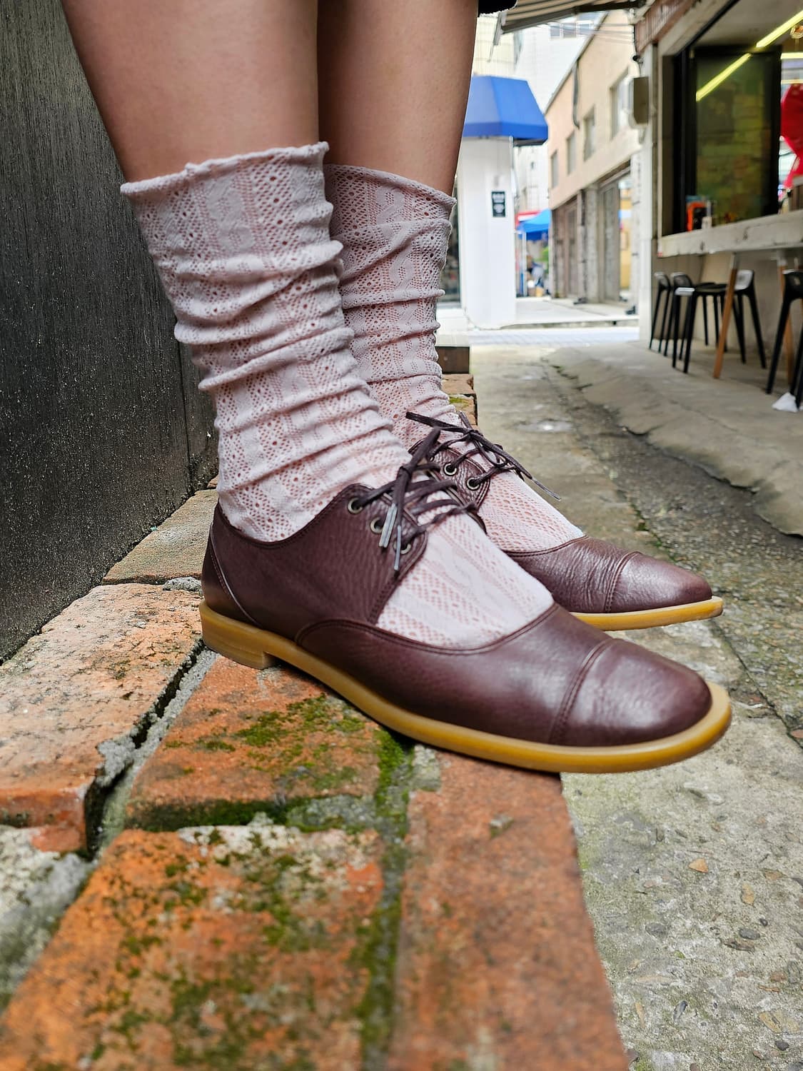 Chochotte 브라운 레더 레이스업 메리제인 슈즈(좁은발볼) 상품이미지3