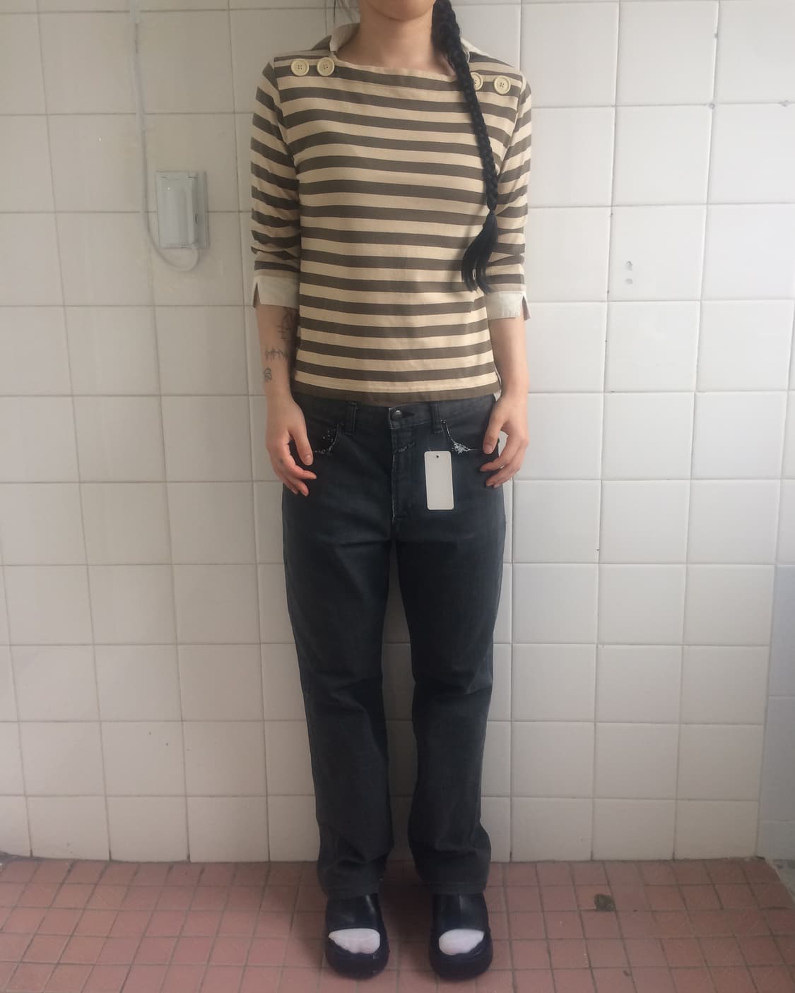 Button point stripe pattern top 상품이미지6