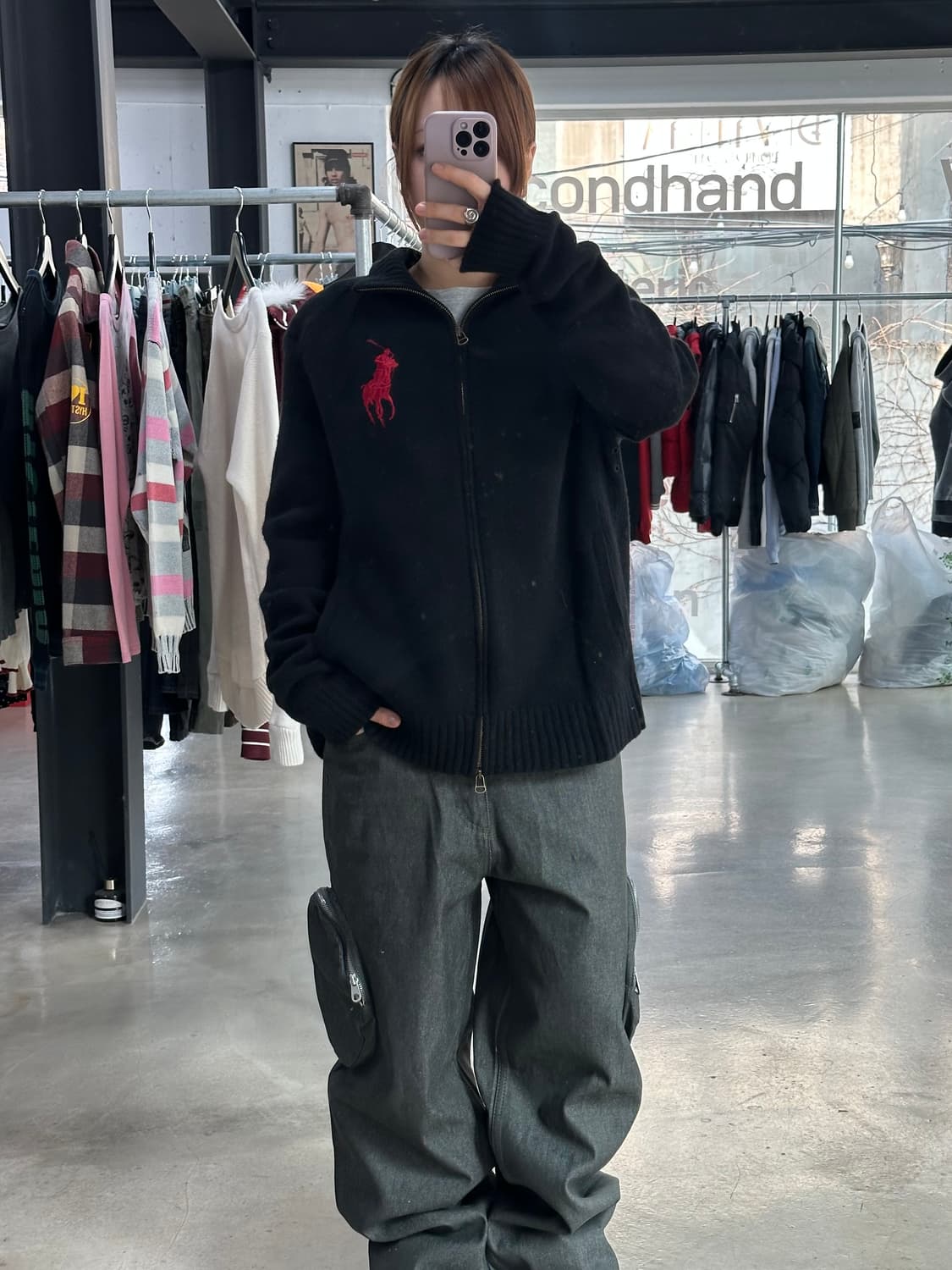 폴로랄프로렌 빅포니 넘버링 암패치 램스울 니트집업 상품이미지2