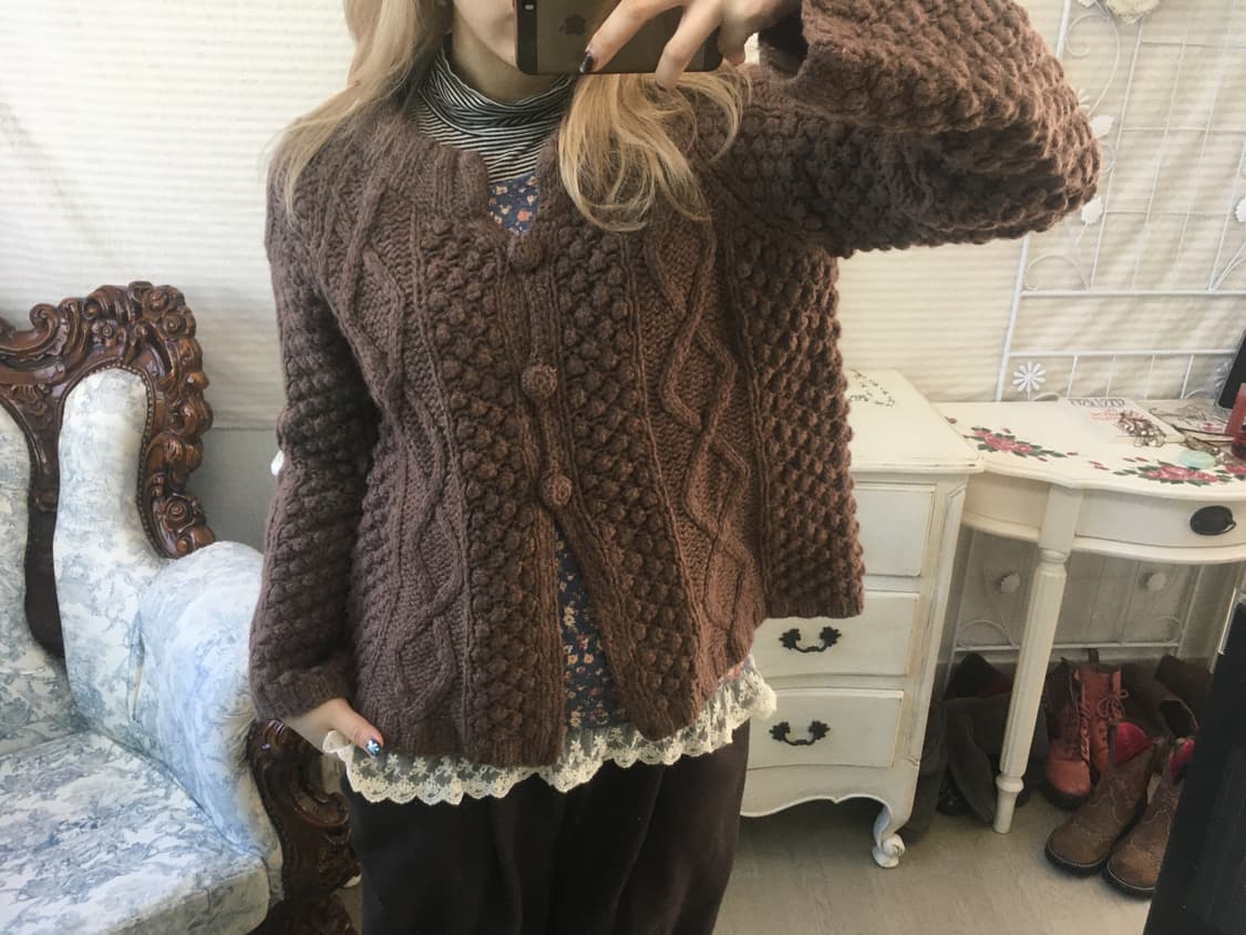 Set)하구미 잔꽃레이스티 + 모리 울 가디건 상품이미지2