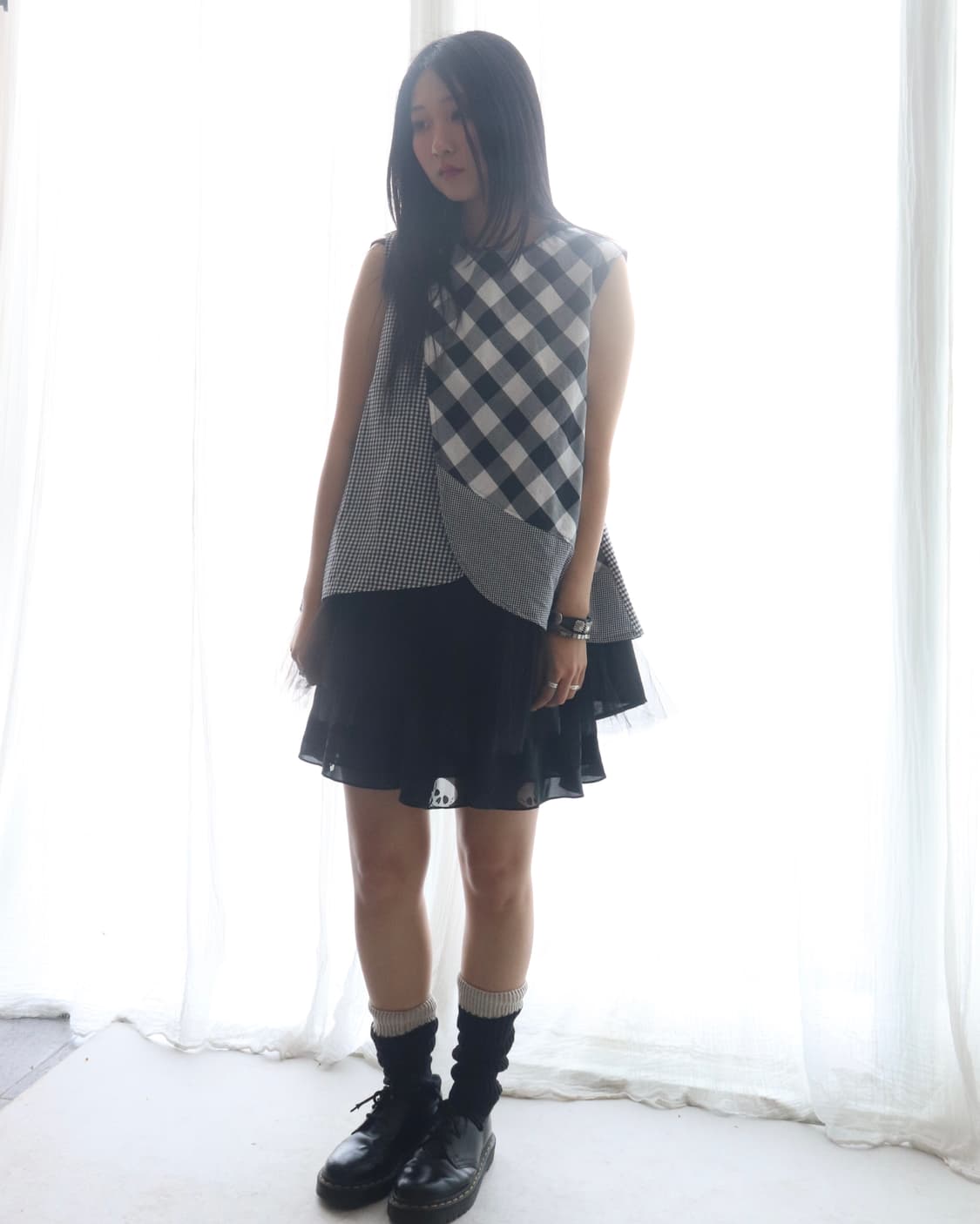 [Beams Boy] Tori-To Check Tulle Blouse 상품이미지5