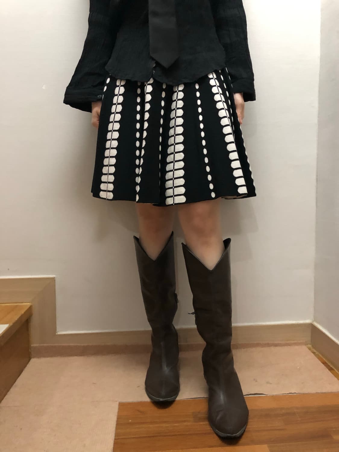 빈티지 블랙 앤 화이트 미니 스커트 상품이미지4