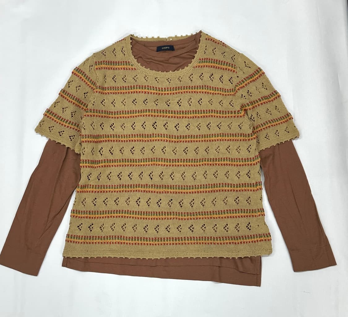 🌰하구미 가을 에스닉 레이어드 긴팔 티셔츠🌰 히피 브라운 니트  상품이미지3