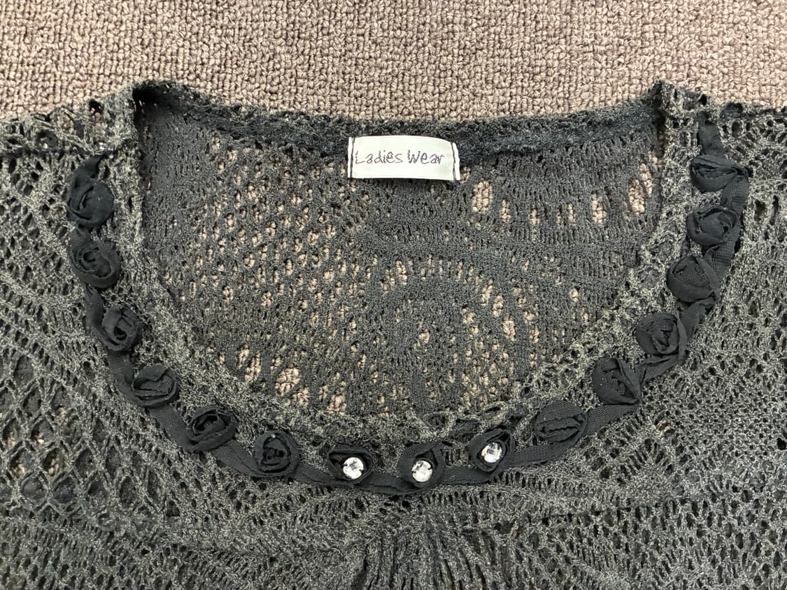 M-L)Japanese vintage 여성 펀칭 반팔 니트(이염) 상품이미지5