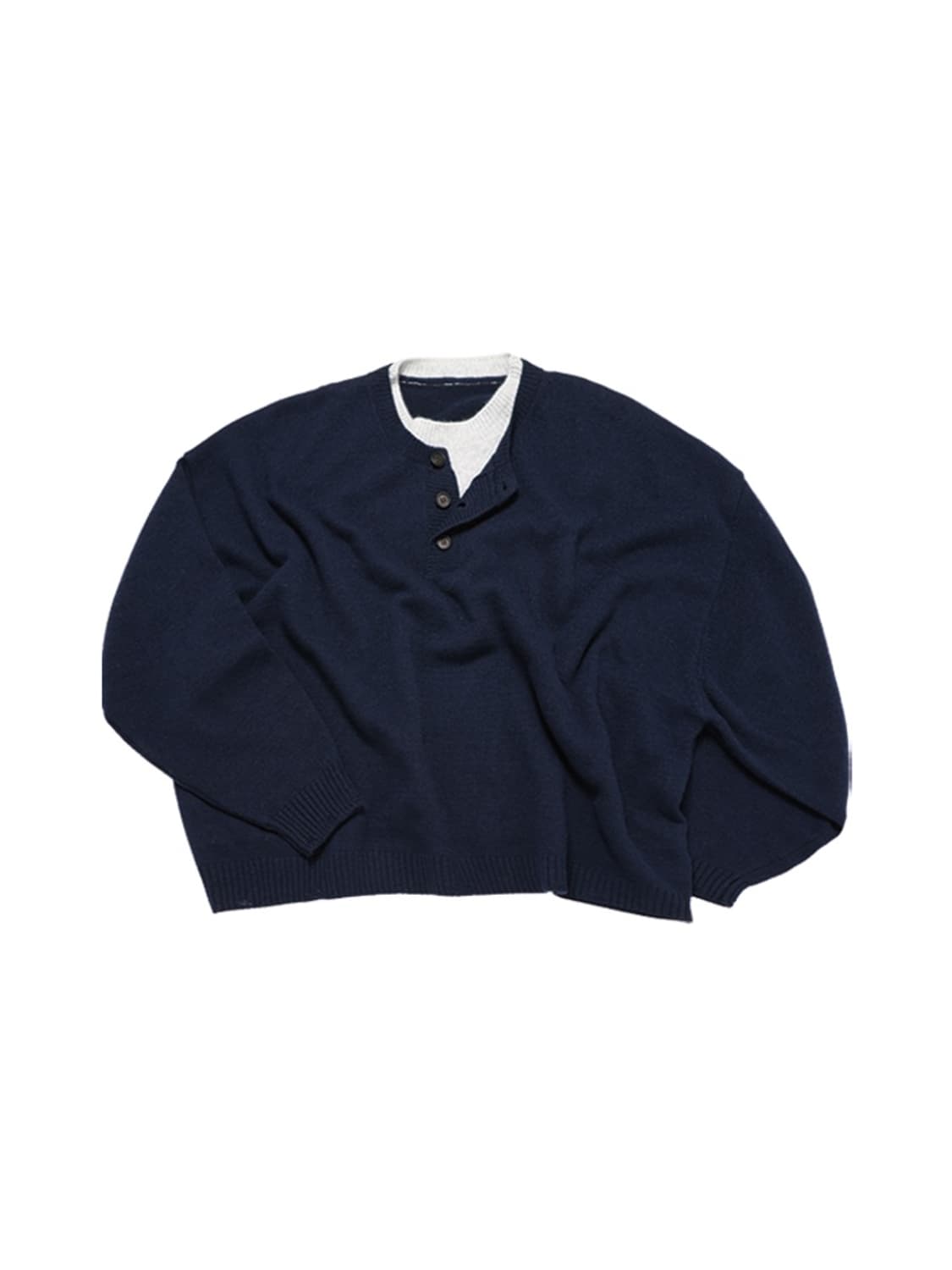 [L] mjd 콘트라스트 넥 캐시 크롭 니트 네이비 상품이미지1