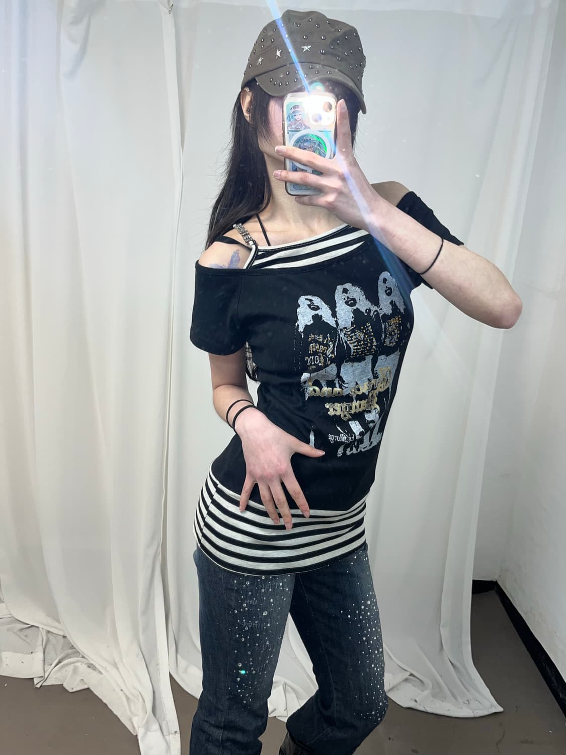 00‘s 스트라이프 레이어드 프린팅 티셔츠 상품이미지4