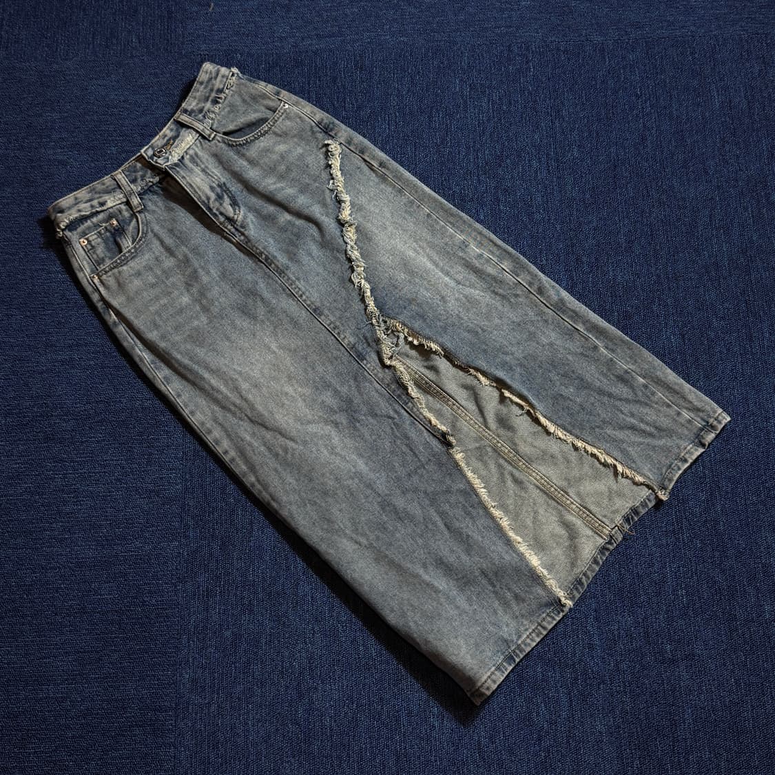 빈티지 앞트임 데님 롱 스커트 상품이미지1