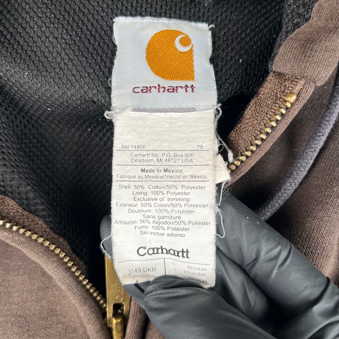 빈티지 칼하트 페이디드 다크 브라운 써멀 후드집업 상품이미지6