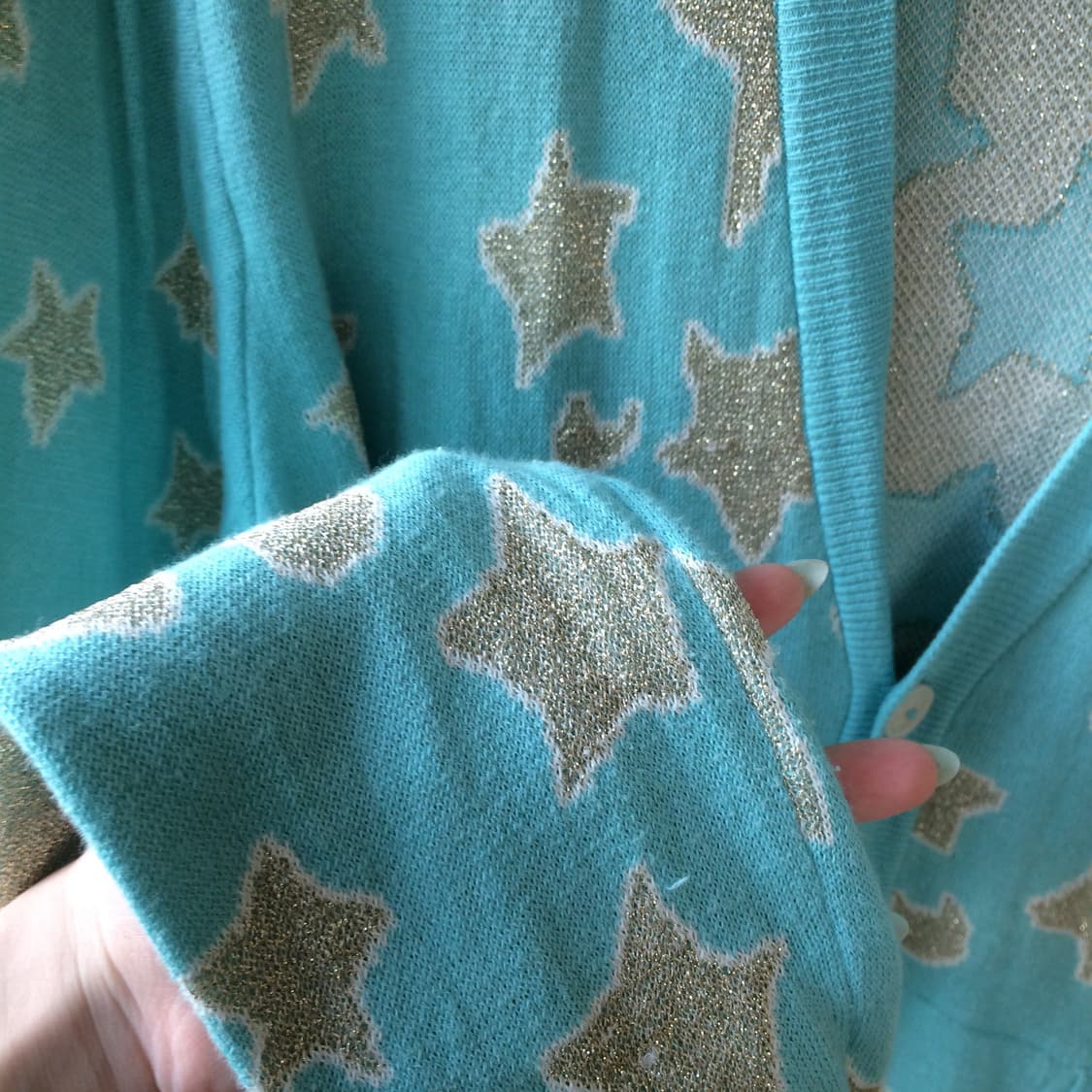 츠모리 차사토 은실 반짝반짝 고양이 별 무늬 캐시미어 니트 가디건 상품이미지6