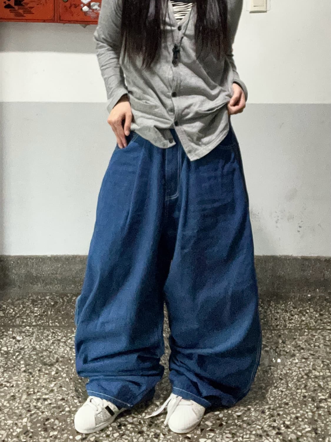 00s 네이비블루 스티치 데님와이드팬츠 상품이미지2