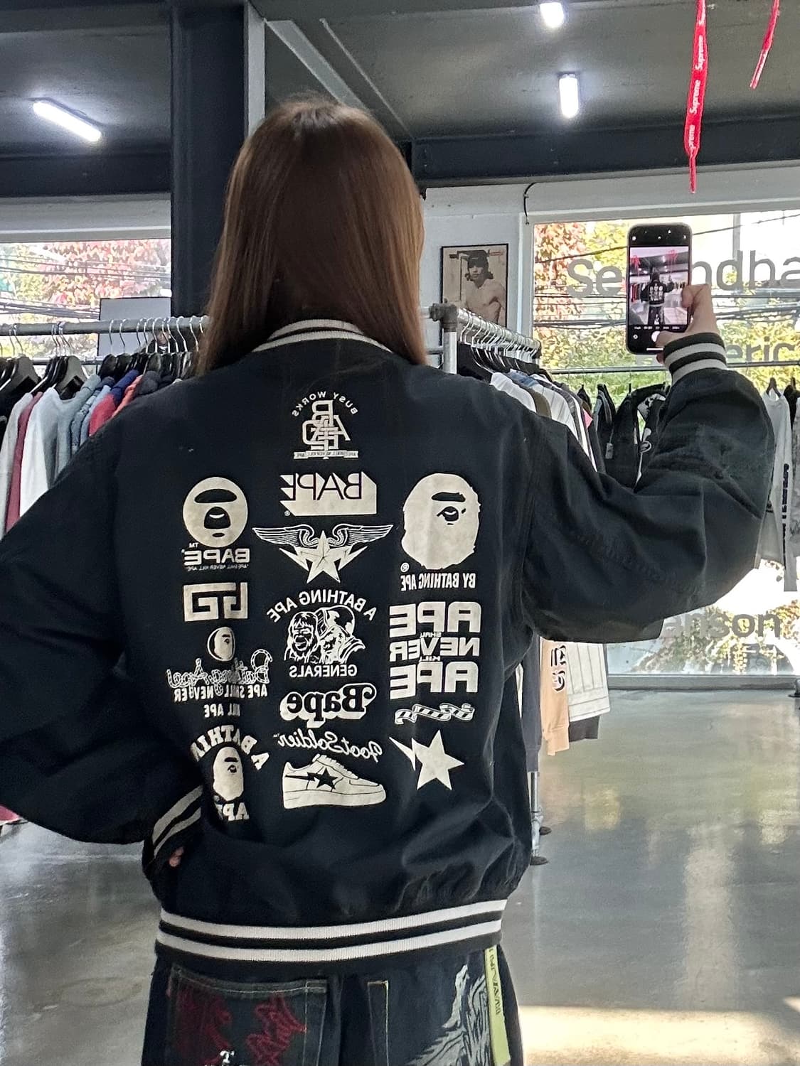 베이프 써클사루 백풀로고 투웨이바시티자켓 상품이미지1