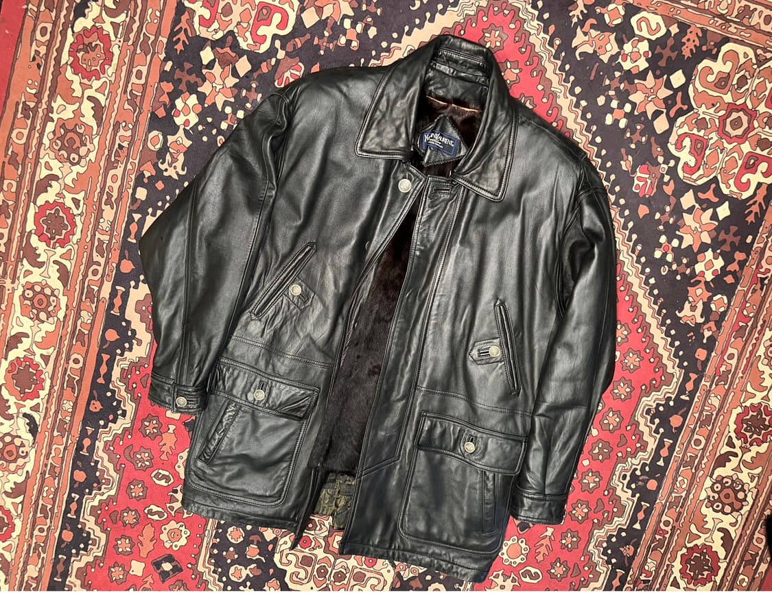 ( XL-2XL ) 입생로랑 가죽코트 가죽카코트 가죽하프 빈티지가죽 상품이미지3