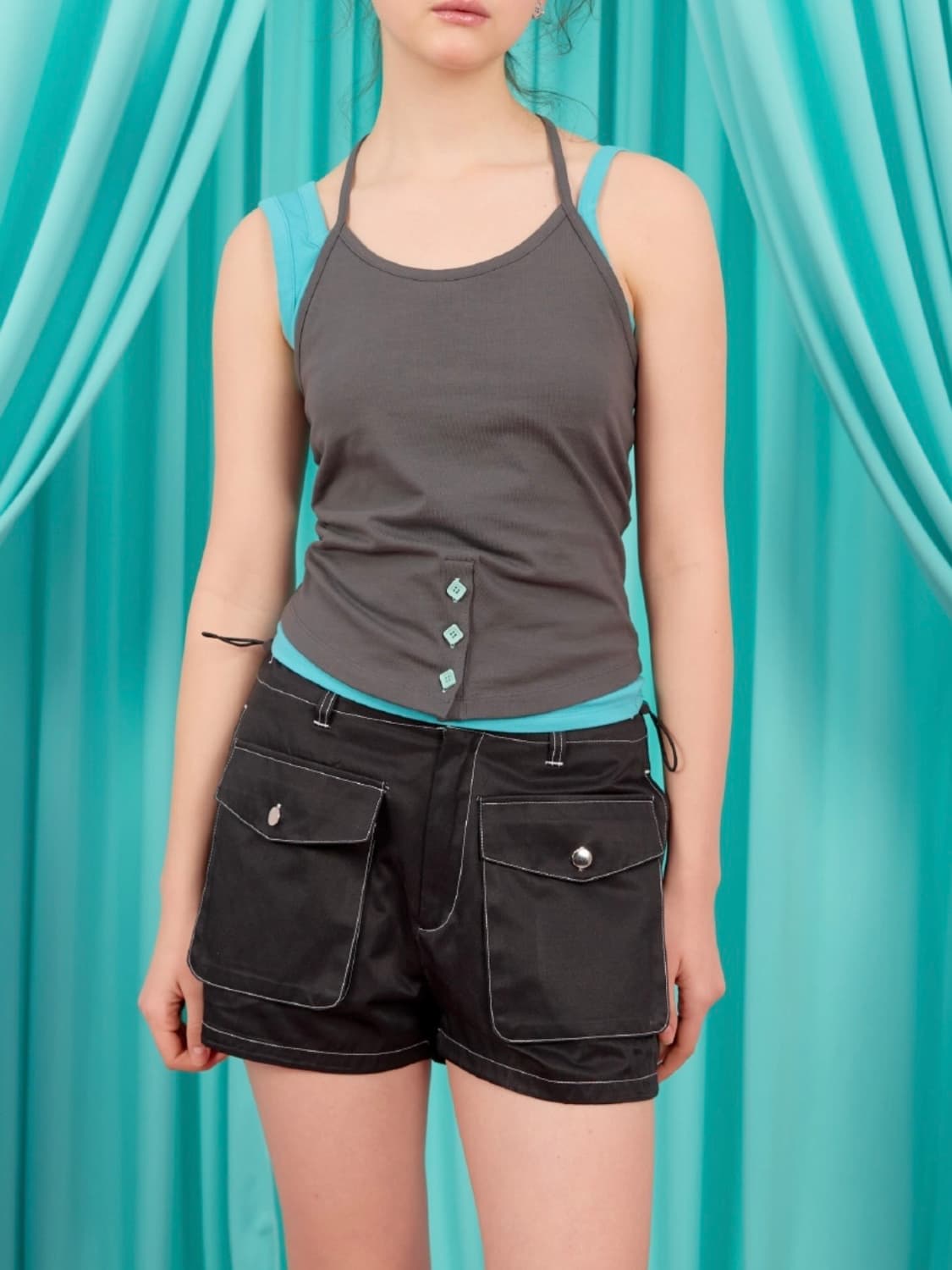 BUTTON STRAP HALTER TOP / charcoal 상품이미지1