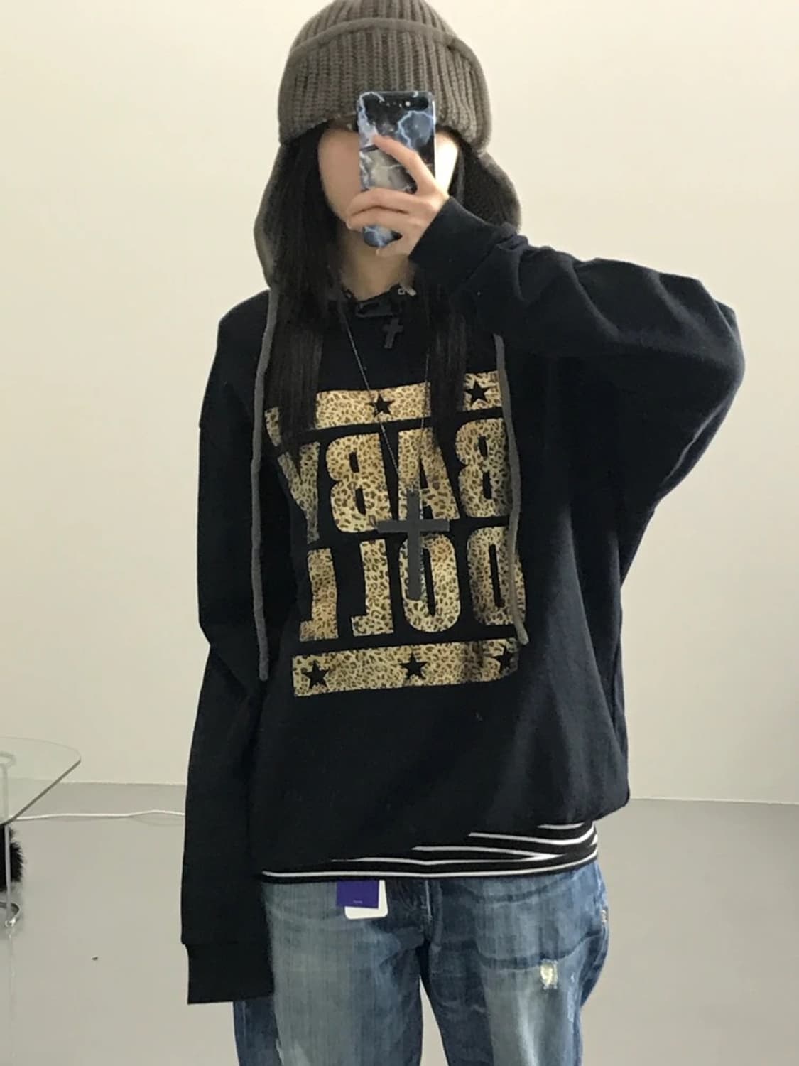 베이비돌 블랙 프린팅 맨투맨 상품이미지3