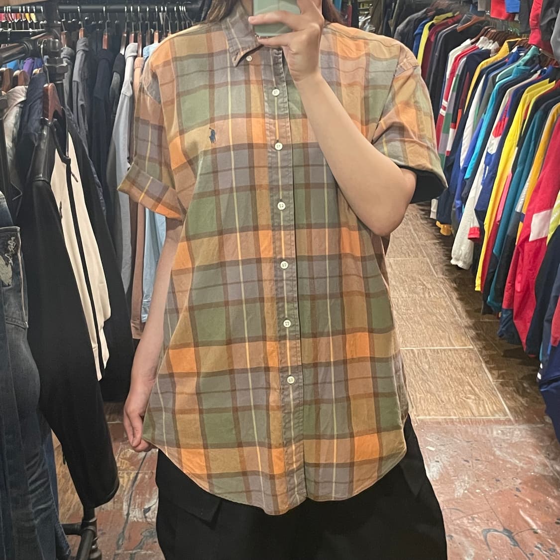 [HI] 폴로 반팔셔츠 오렌지 체크 상품이미지4