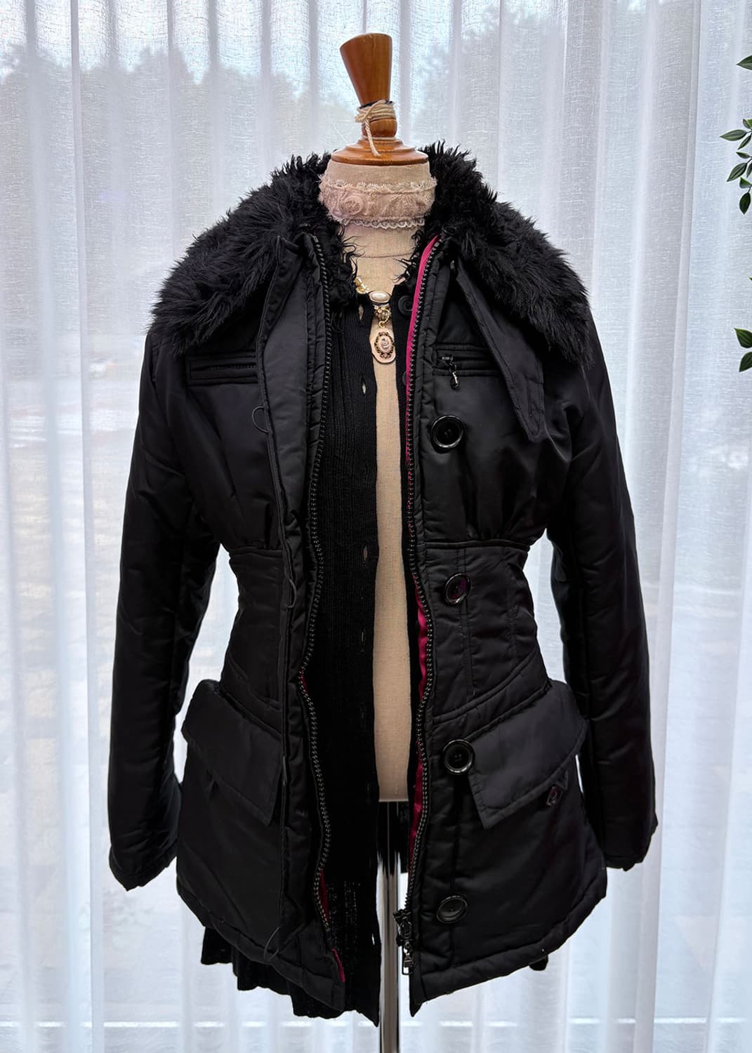 에코퍼 허리다트 블랙패딩 상품이미지3