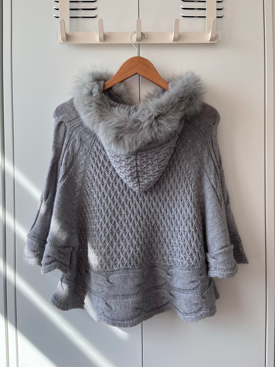 Jaypo 퍼 후드 울니트 케이프 가디건 상품이미지9