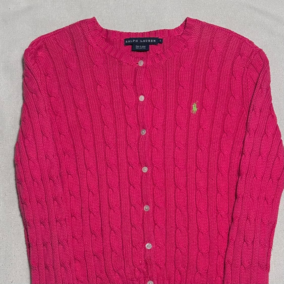 S 폴로랄프로렌 여성용 핑크 케이블 가디건 상품이미지1