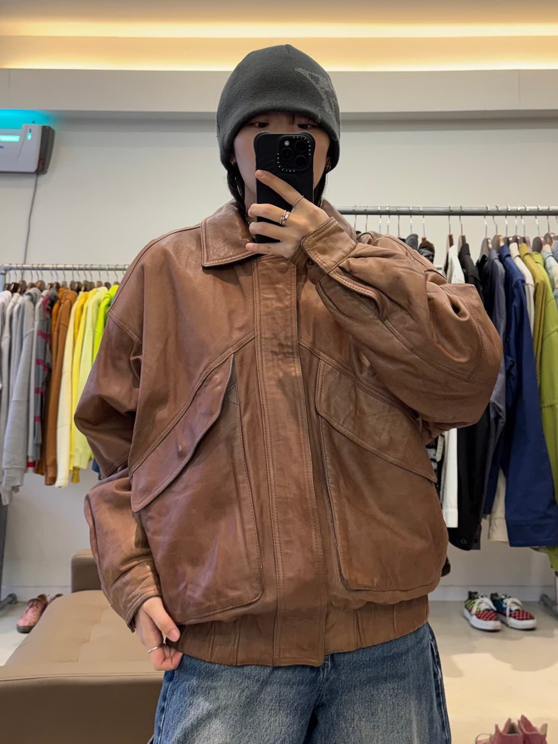 발리 레더 봄버 자켓 상품이미지5