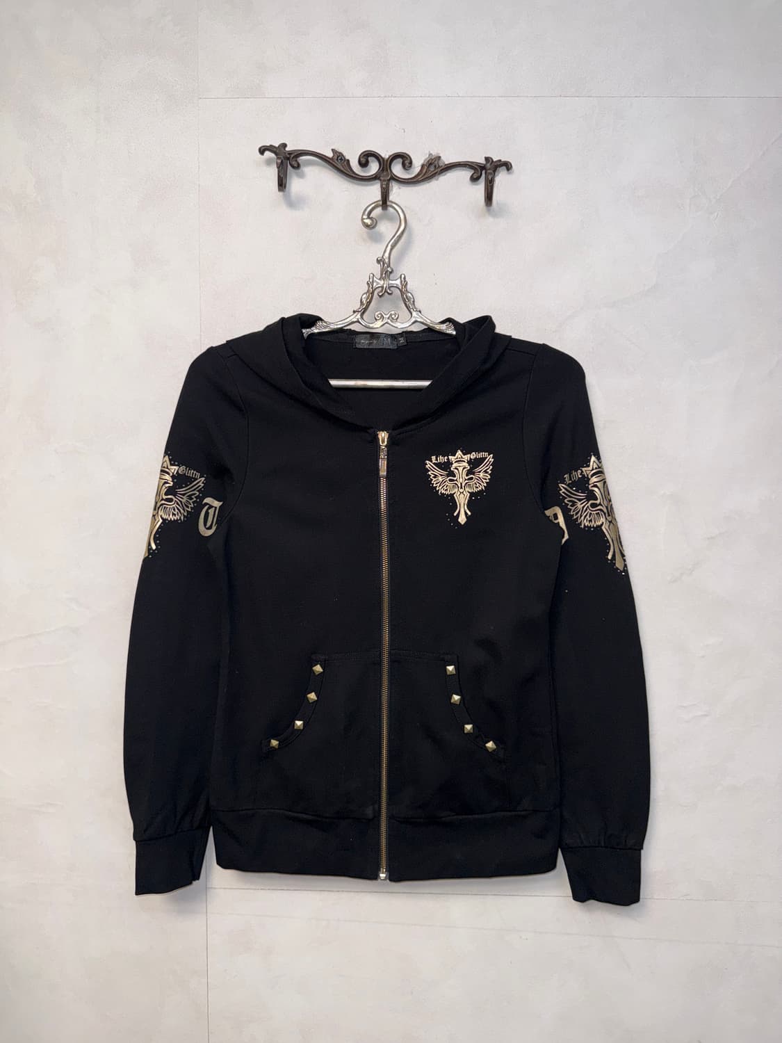 Black gold punk printing hood zipup 상품이미지5